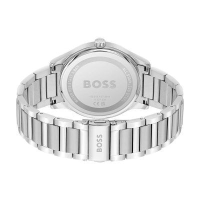montre boss homme business reason acier et cadran gris foncé index doré rose