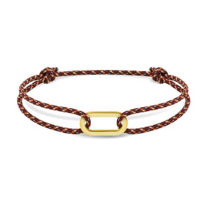 bracelet rochet homme grand large acier jaune et cordon coton rouge jaune