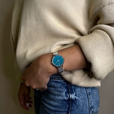 montre femme pierre lannier chouquette acier et cadran bleu bracelet maille milanaise