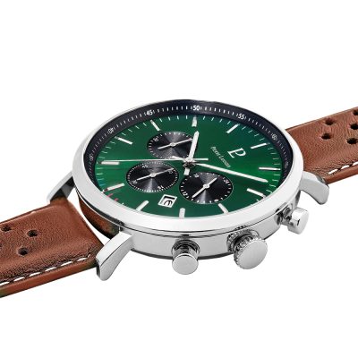 montre pierre lannier homme baron acier cadran vert bracelet cuir perforé