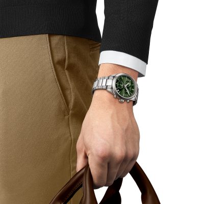 montre tissot homme PR 100 chronographe acier et vert quartz