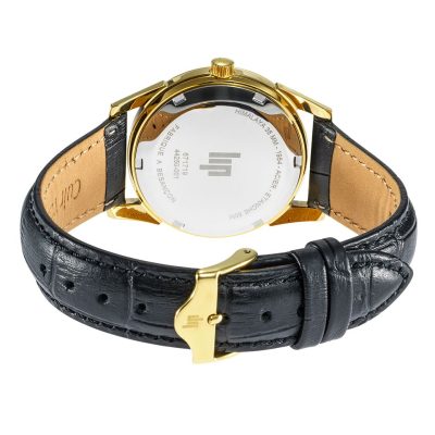 montre lip homme femme Himalaya 35 mm acier doré bracelet cuir noir