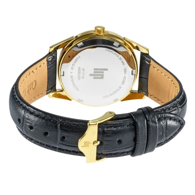 montre lip homme femme Himalaya 35 mm acier doré bracelet cuir noir