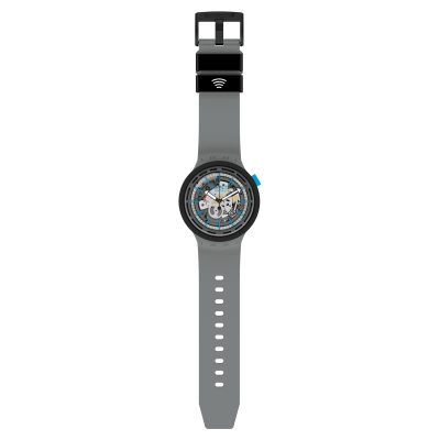 montre swatchpay! easytippay! big bold bracelet silicone gris mouvement apparent paiement sans contact