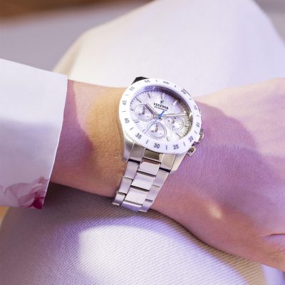 montre festina ceramic femme acier lunette céramique blanche chronographe