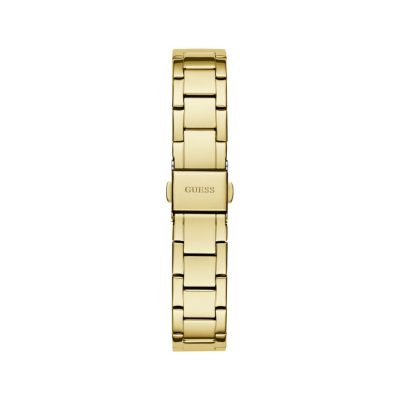 montre guess femme charlotte acier doré cadran blanc lunette strass