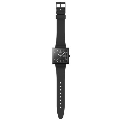 montre swatch what if... blackagain cadran carré bracelet matériau biosourcé