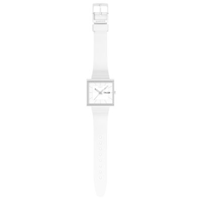 montre swatch what if... allwhite cadran carré bracelet matériau biosourcé dateur