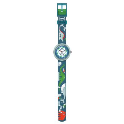 montre flik flak enfant living history dinosaures bracelet bleu et vert