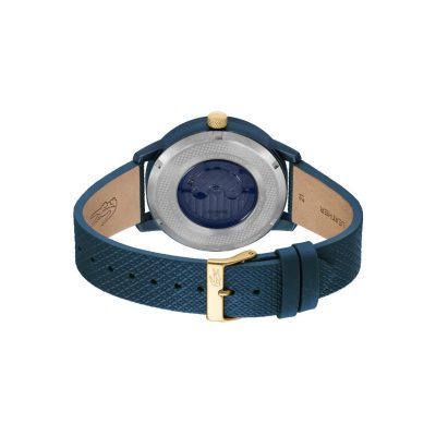 montre lacoste 12.12 homme automatique bleu et cuir bleu mouvement apparent