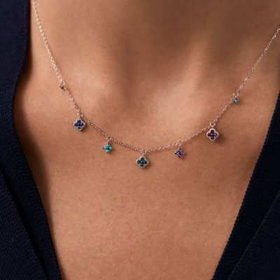 collier agatha beloved ras du cou multicolore argenté fleur bleu graneti