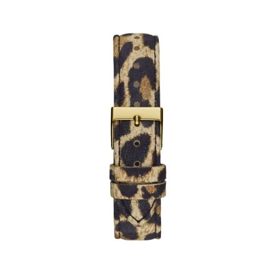 montre guess glitz plaque champagne femme acier doré bracelet léopard cadran strass