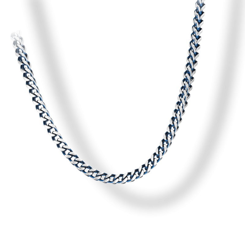 collier rochet acier vintage major acier bicolore bleu et gris 4 mm