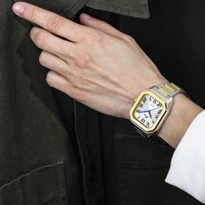 montre lotus femme carrée acier bicolore cadran blanc