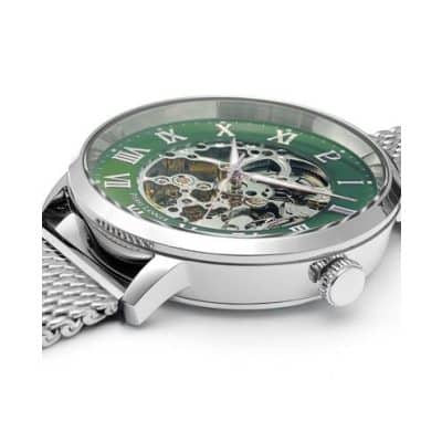 montre pierre lannier automatic cadran vert acier bracelet maille milanaise