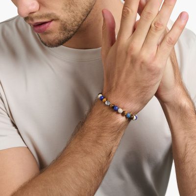 bracelet thomas sabo homme rebel at heart talisman 3 couleurs dumortiérite, lapis-lazuli imitation, jaspe, oeil-de-tigre