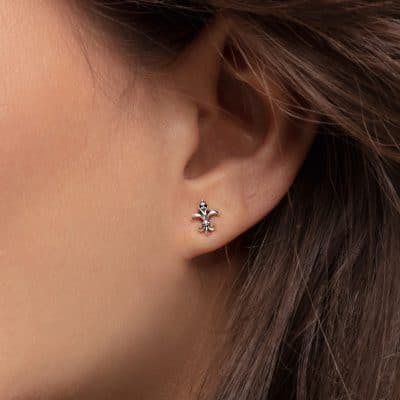 boucles d'oreilles puces fleur de lys homme femme argent noirci