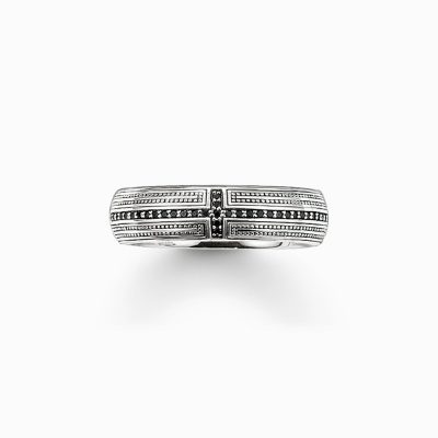 bague thomas sabo ruban croix avec pavé zircons noirs