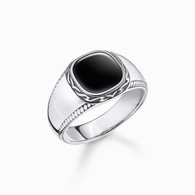 bague chevalière homme thomas sabo onyx noir et argent