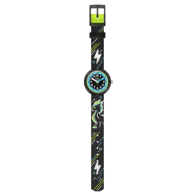 montre flik flak mystic dragon enfant noir et jaune fluo dragon