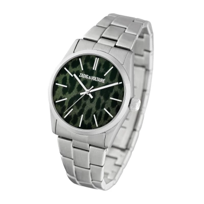 montre zadig et voltaire femme acier leopard vert et noir quartz