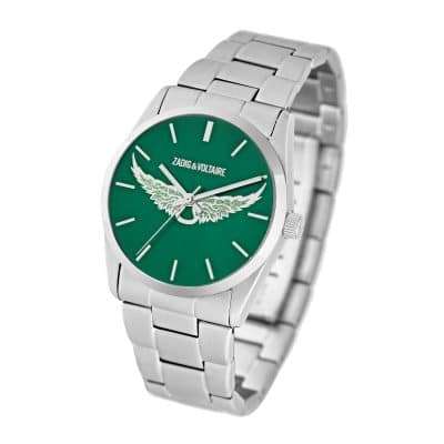 montre zadig et voltaire femme acier cadran vert ange ailes