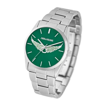 montre zadig et voltaire femme acier cadran vert ange ailes