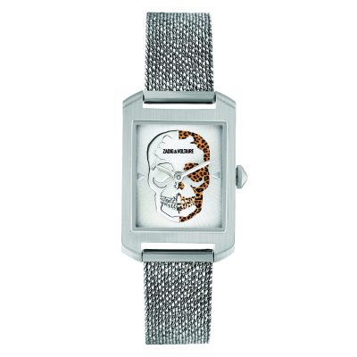 montre zadig et voltaire femme acier et gris crane bracelet maille milanaise