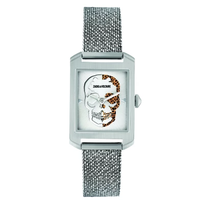 montre zadig et voltaire femme acier et gris crane bracelet maille milanaise