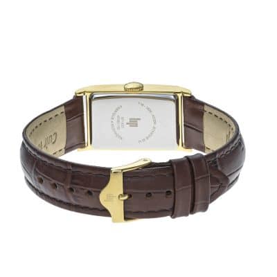 montre lip churchill t18 quartz acier doré cuir marron