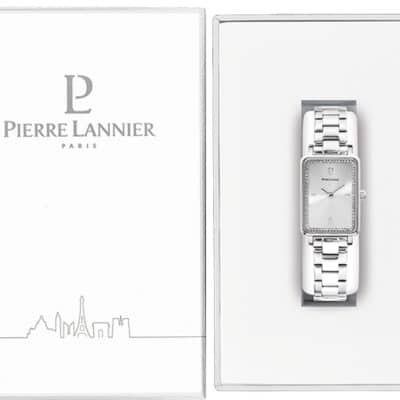 montre pierre lannier ariane acier rectangulaire pavée oxydes de zirconium