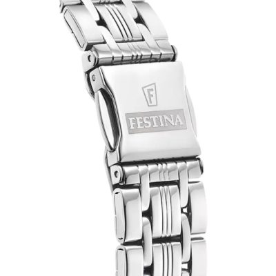 montre festina femme mademoiselle acier cadran blanc index doré rose