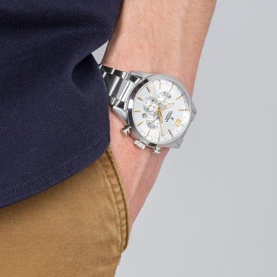 montre festina timeless chronographe homme acier et blanc cadran blanc quartz