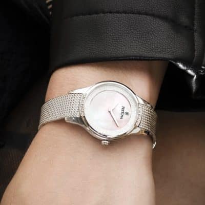 montre festina femme mademoiselle acier maille milanaise cadran nacre blanche