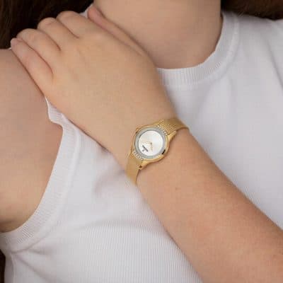 montre festina mademoiselle acier doré maille milanaise cadran nacre blanche quartz