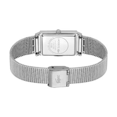 montre-lacoste-catherine-bracelet-acier-argent maille milanaise cadran rectangulaire femme