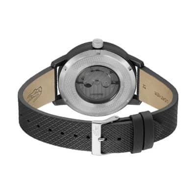 montre-lacoste--homme-12.12 automatique noir crocodile bracelet cuir noir