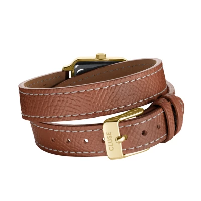 montre cluse petite gracieuse carrée cuir marron double tour acier doré cadran marron