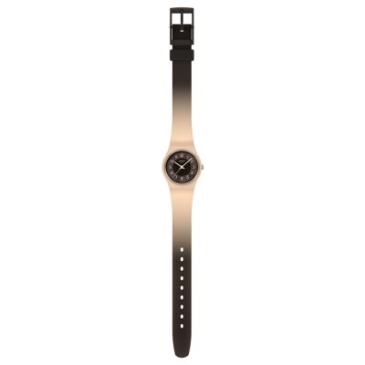 montre swatch lady espresso charm bracelet silicone beige et marron tie and dye