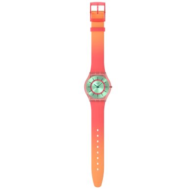 montre swatch skin minty mango dream bracelet silicone tie and dye orange rouge