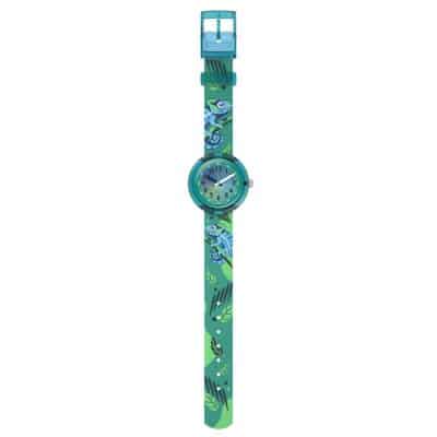 montre flik flak camo friends enfant bracelet vert avec caméléons
