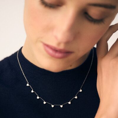 Collier agatha adorée ras du cou cristal argenté coeurs oxydes de zirconium