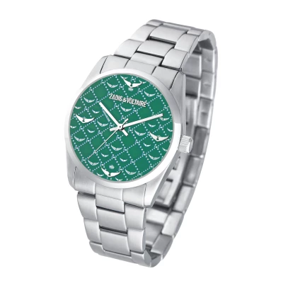 montre zadig et voltaire femme acier et vert monogramme cadran vert