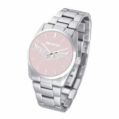 montre zadig et voltaire femme acier et rose ailes bracelet acier cadran rose pale