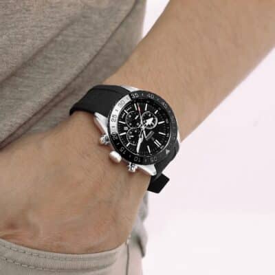 montre festina homme chronographe acier et bracelet caoutchouc noir lunette céramique cadran noir