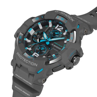 montre casio g shock pro master of G gravitymaster bracelet résine bio gris index turquoise Bluetooth