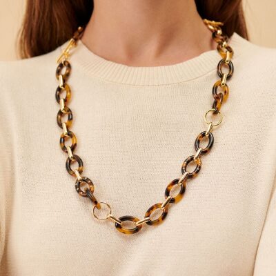 collier agatha mi-long aria écaille et doré collier long ou collier court et bracelet résine