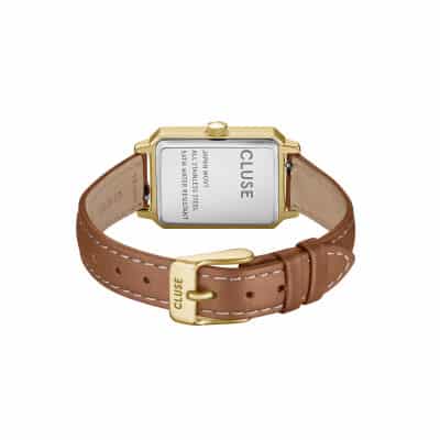 montre cluse fluette acier doré bracelet cuir marron gold cadran doré boitier rectangulaire