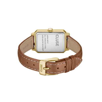 montre cluse fluette acier doré bracelet cuir marron gold cadran doré boitier rectangulaire
