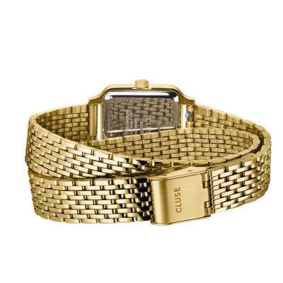 Montre Cluse femme gracieuse acier doré double tour cadran bleu cyanite boitier carré